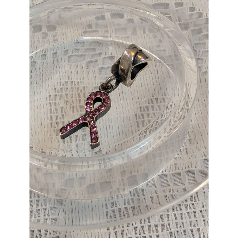 Authentic Chamilia Sterling Silver Pink Swarovski CZ Breast Cancer Charm